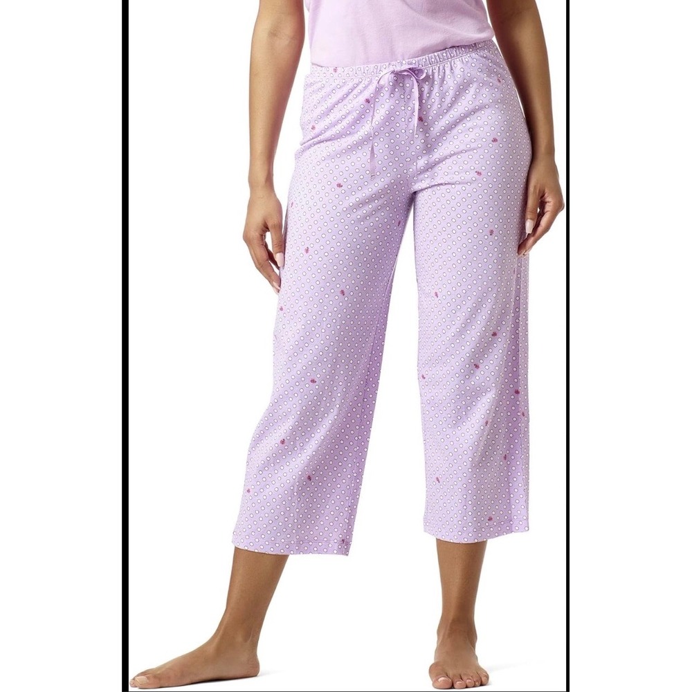 HUE Lavender Polka Dot Ladybug Print Pajama Pants XL Purple Crop Sleep Bottoms